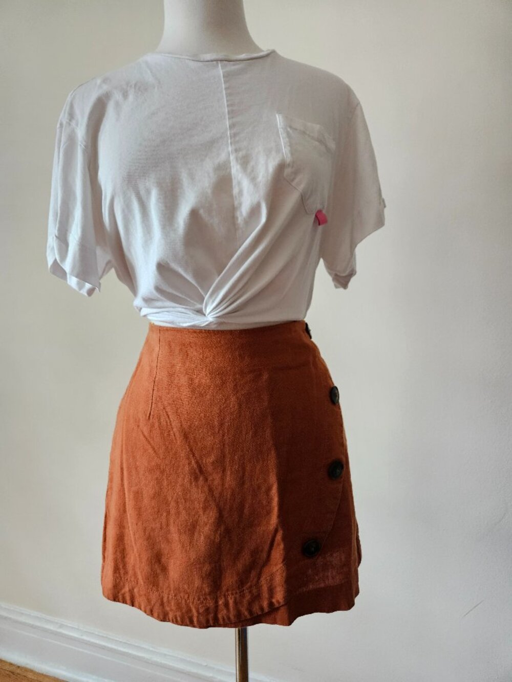 Harper Heritage Rust Asymmetrical Button Front Mini Skirt Size M